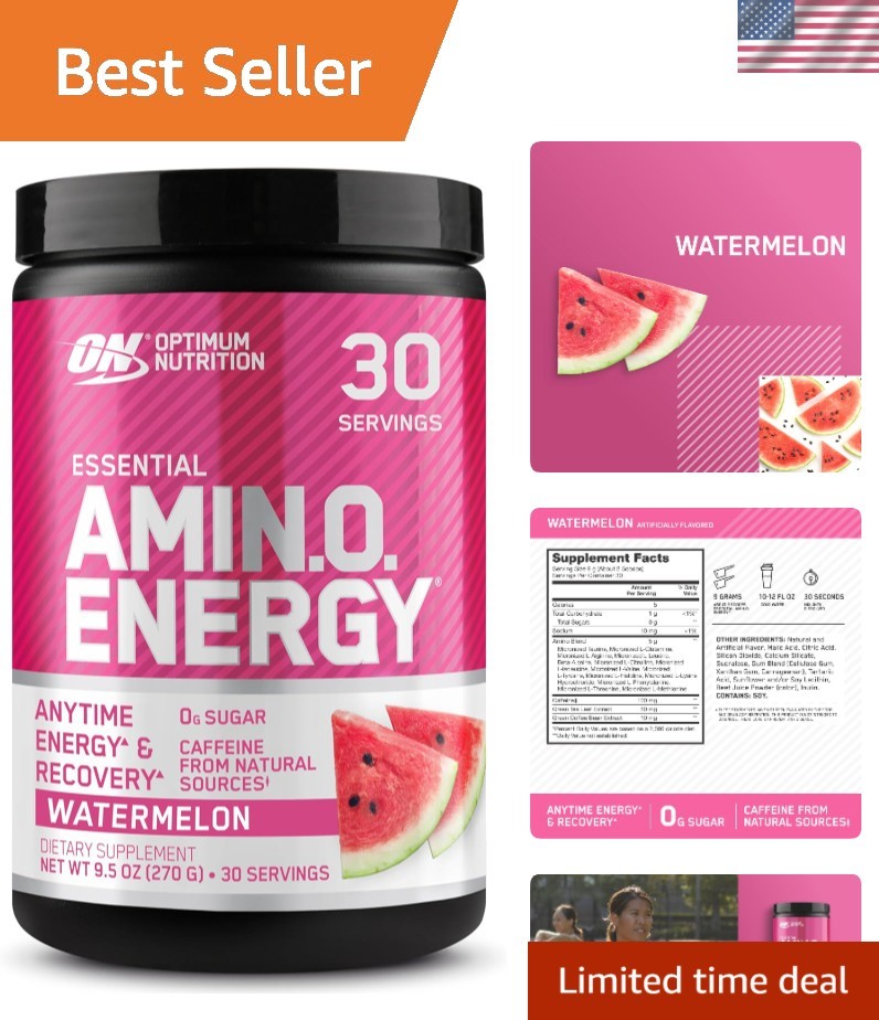 Amino Energy Pre Workout Powder – Watermelon Flavor, 30 Servings, Keto Friendly