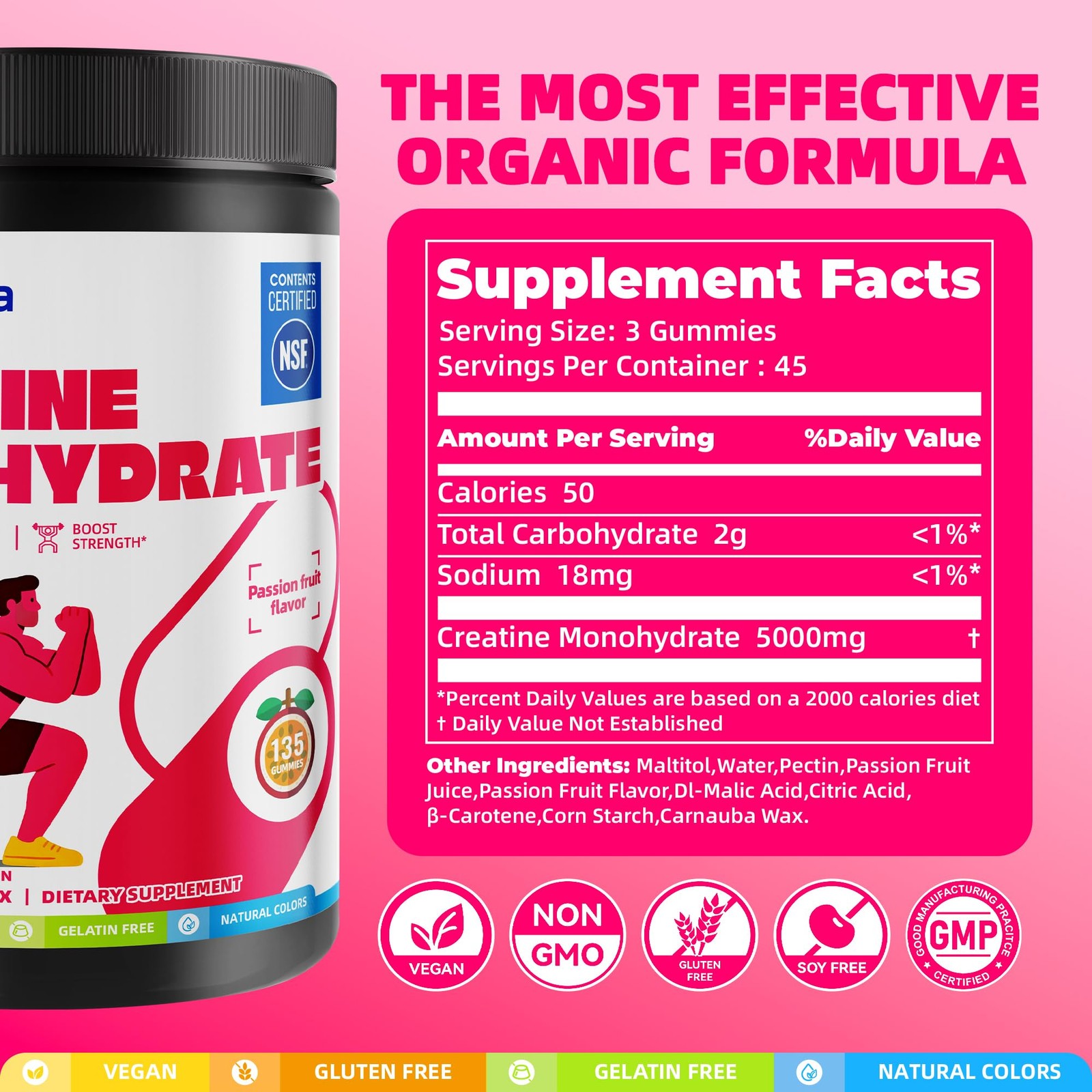 Creatine Monohydrate Gummies, NSF Certified Creatine Gummy, 5g Dose for Men &…