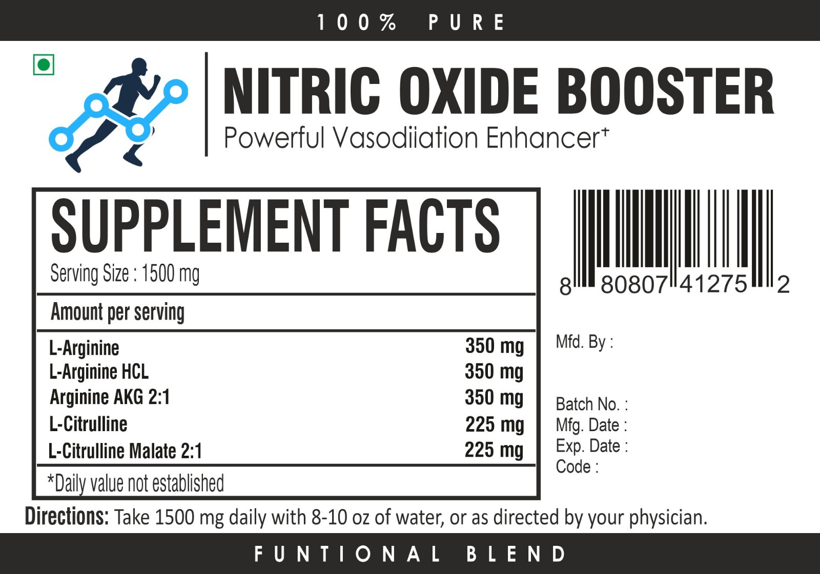 Nitric Oxide Booster Supplement 1500mg L-Arginine L-Citrulline for Blood Flow