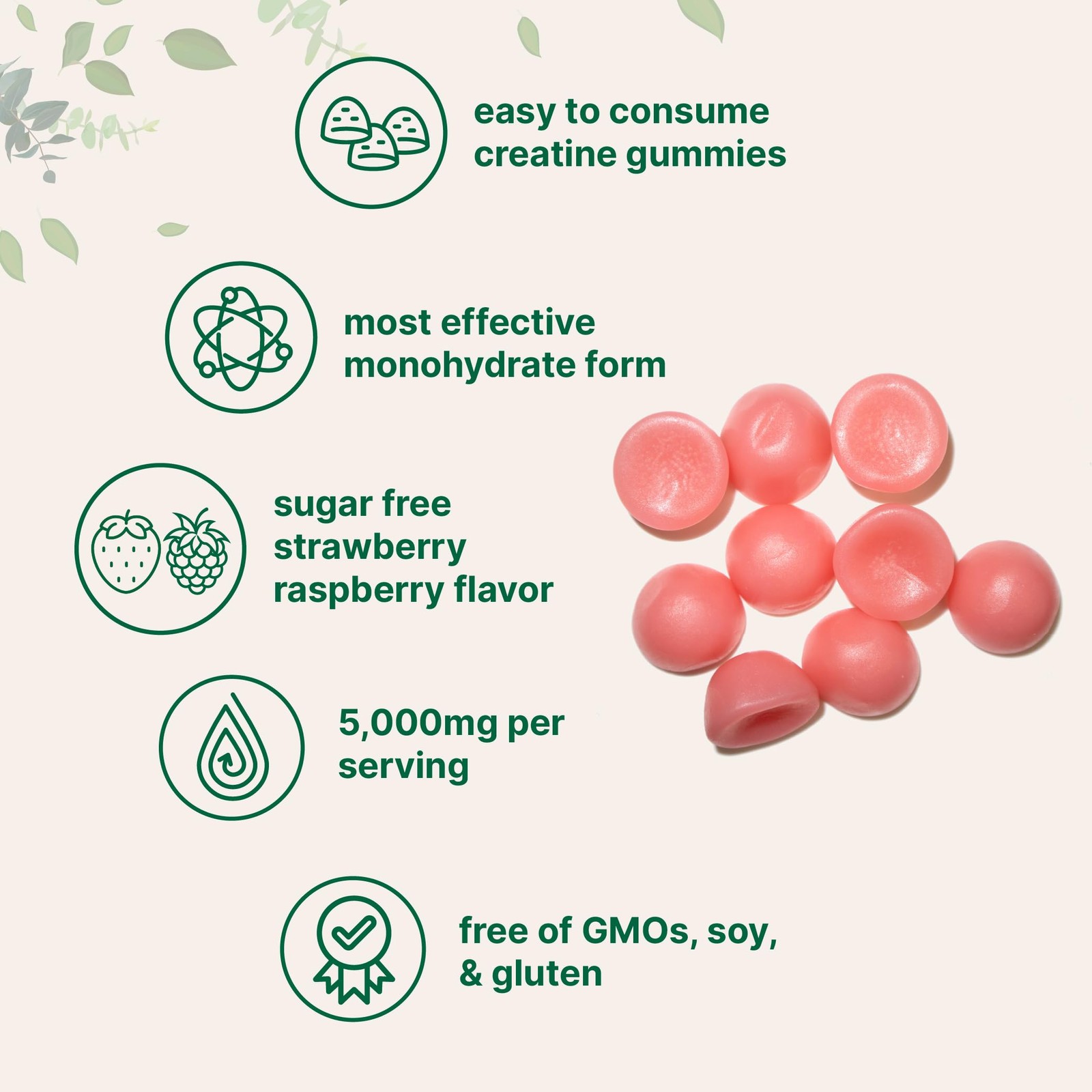 Gomitas Monohidrato De Creatina 5,000 Mg Fuerza Muscular Para Mujeres y Hombres
