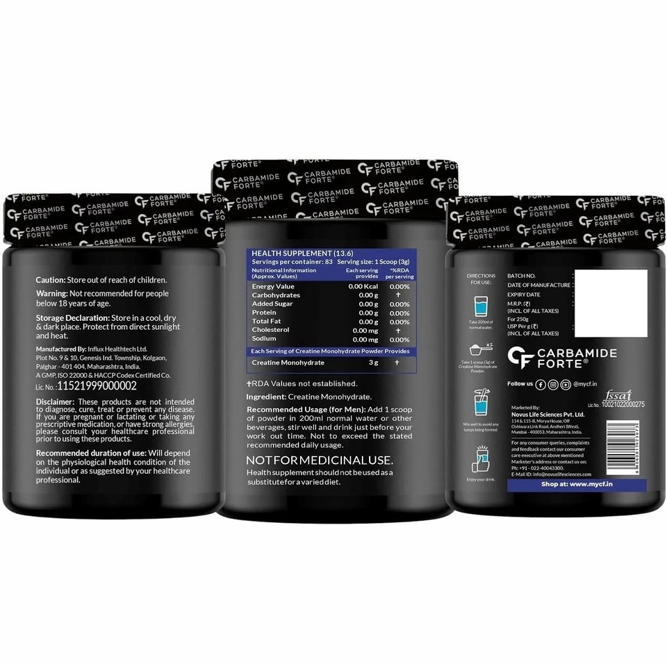 Creatine MonoHydrate Powder | Micronized Monohydrate 250gm Unflavoured 83 Serv.