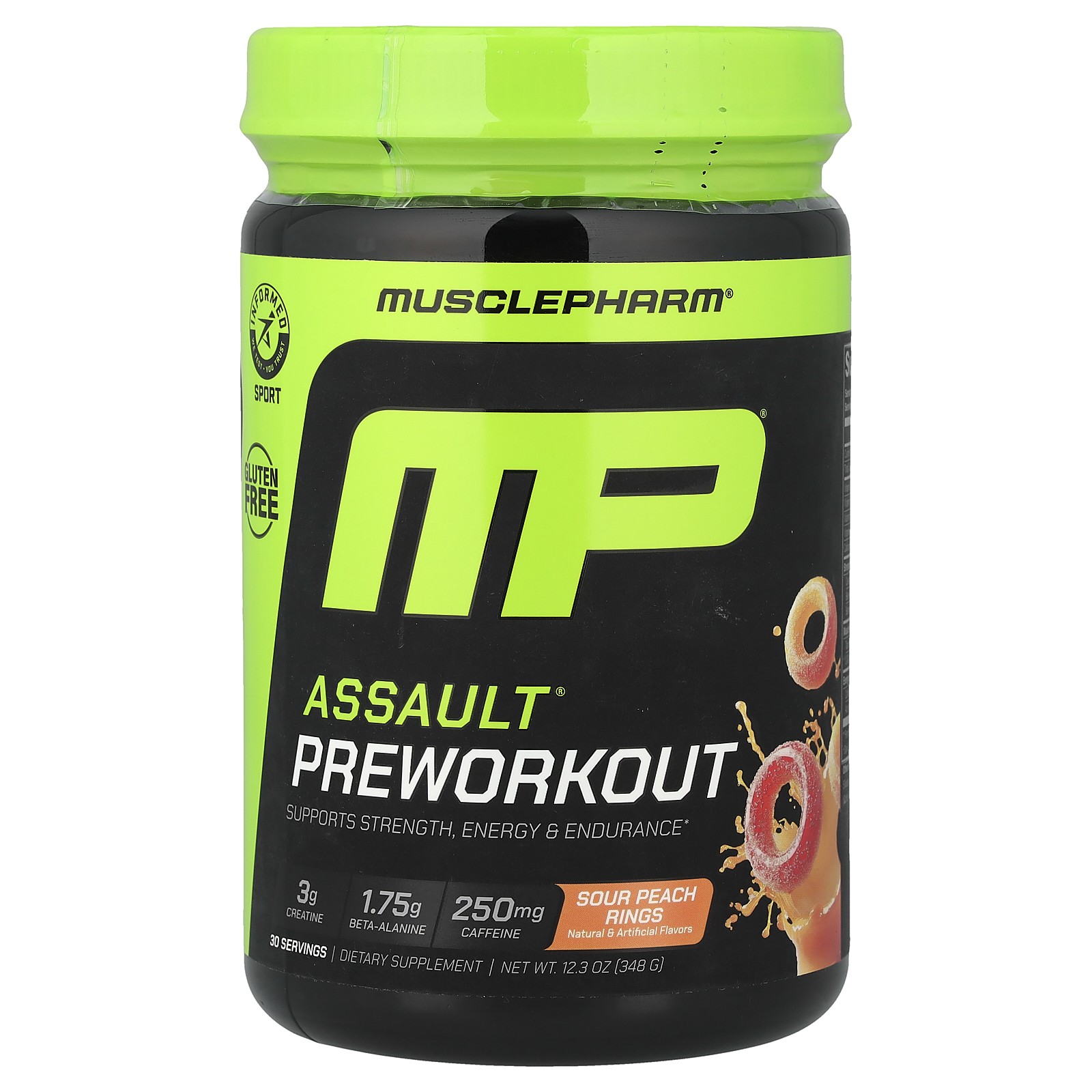 Assault® Preworkout, Sour Peach Rings, 12.3 oz (348 g)