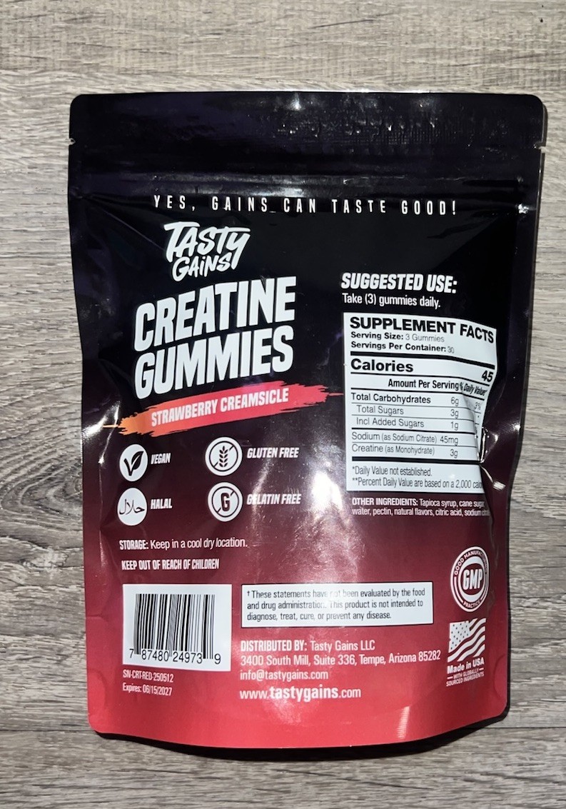 TASTY GAINS Creatine Gummies – 90g of Creatine Monohydrate – Workout Suppleme…