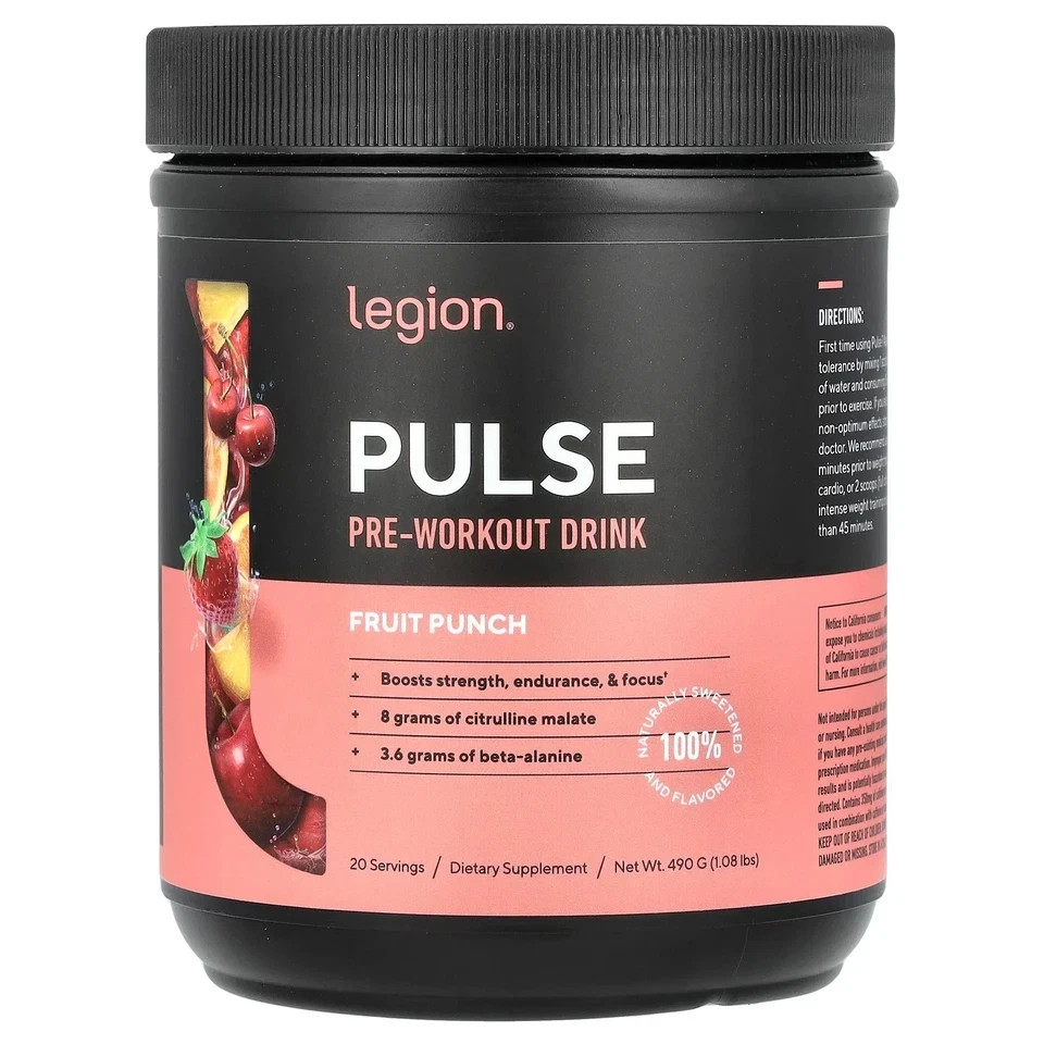 Legion Pre-Workout Drink – Fruit Punch 490 g/1.08 lbs Each (Pack of 2)