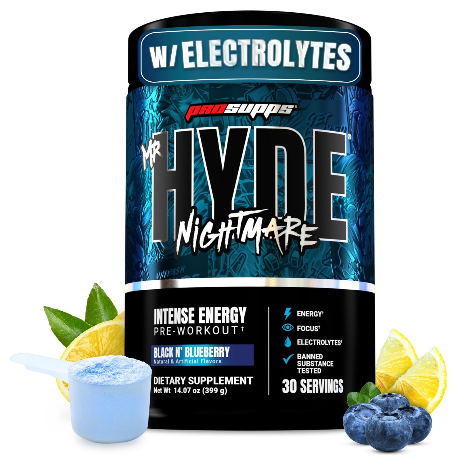 Intense Energy Pre Workout Powder with Caffeine & Beta Alanine – 30 Servings, Bl