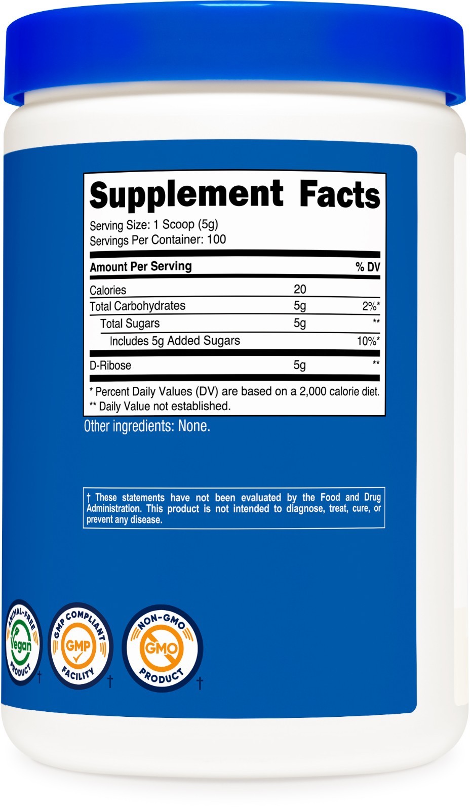 Nutricost Pure D-Ribose Powder 500G – 100 Servings, 5000mg Per Serving