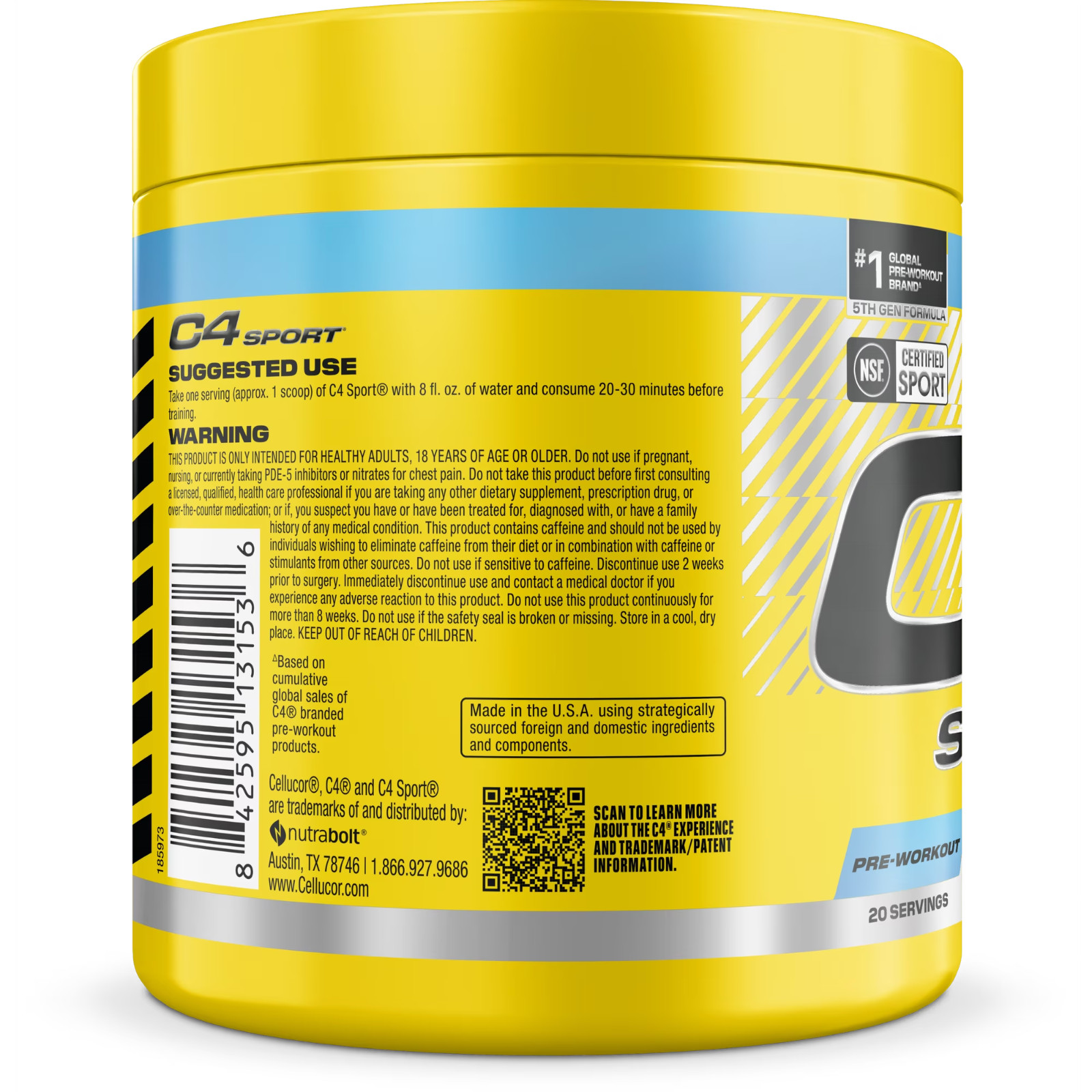 C4 Sport Pre Workout Powder Icy Blue Razz 20 Servings Energy Performance