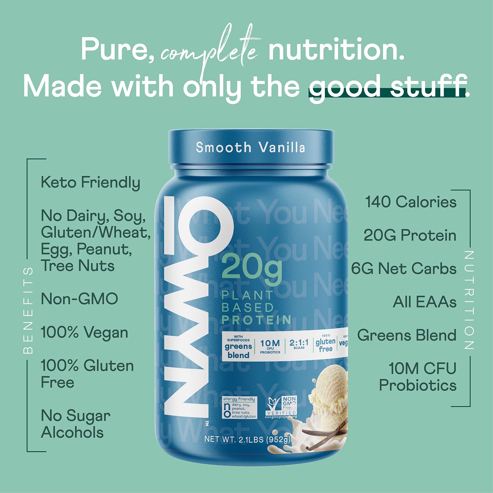 OWYN Dairy Free Protein Powder 20g Protein, Probiotics, Superfoods Greens, Pea C
