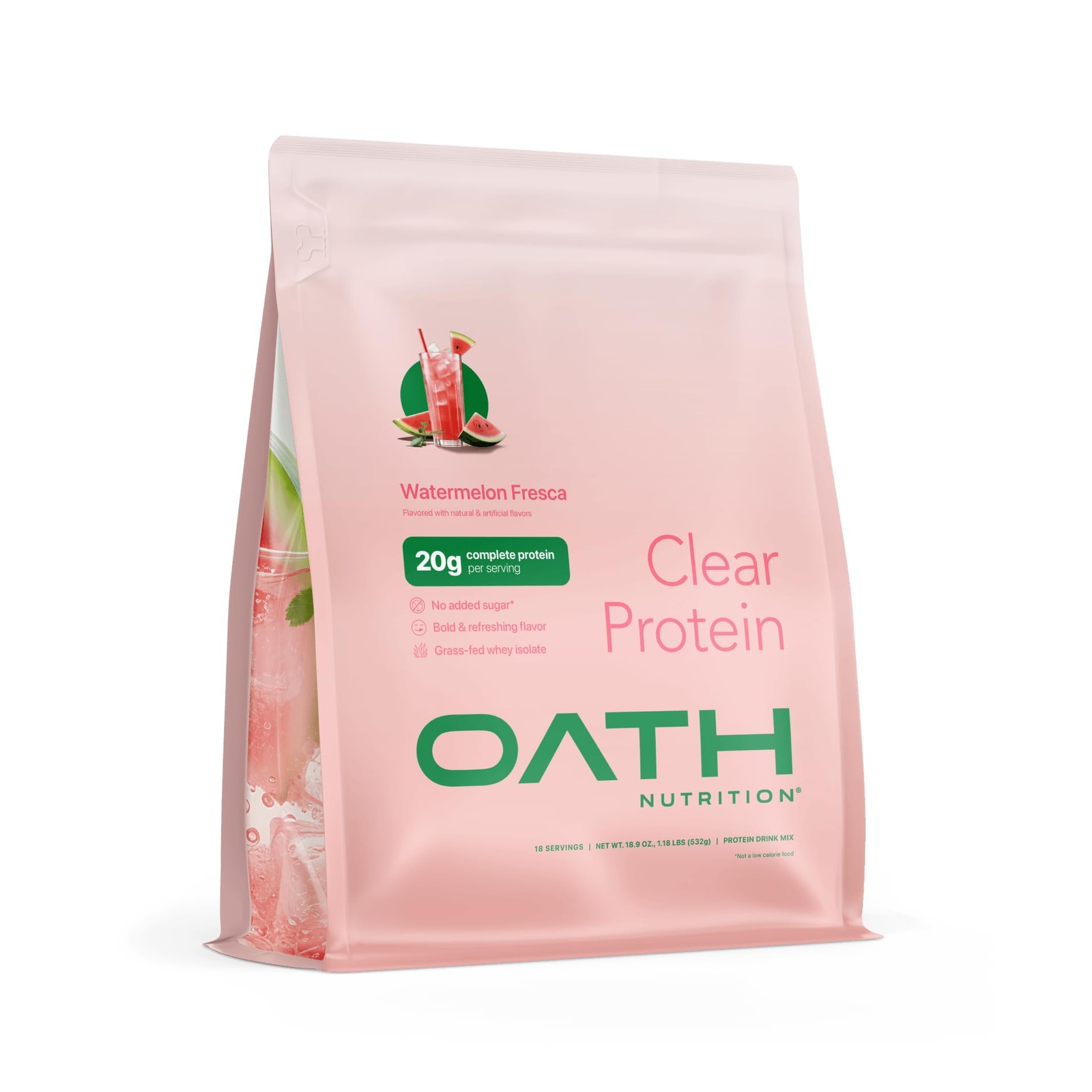 Oath Nutrition Clear Whey Isolate Protein Powder Watermelon Fresca 20g Grass-Fed