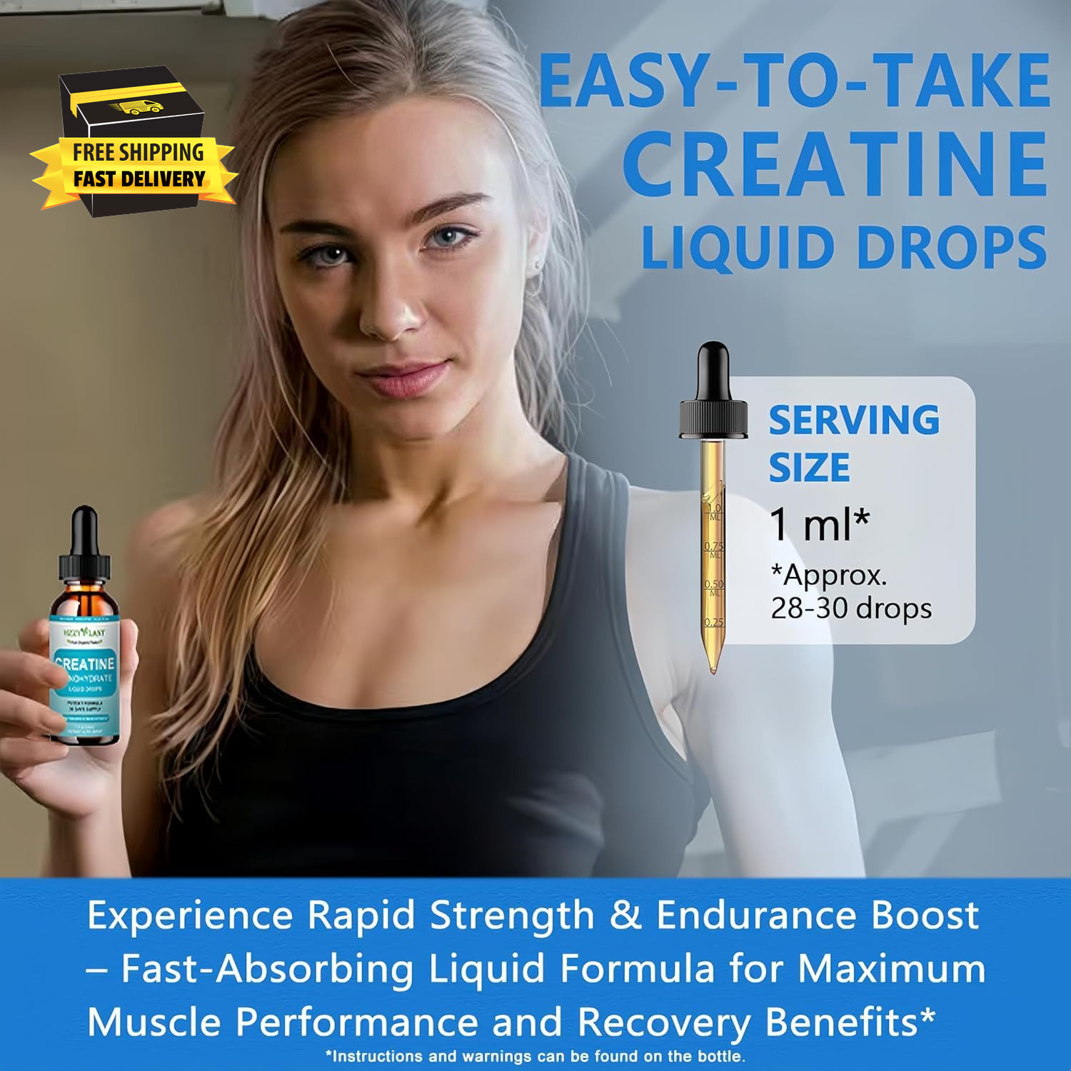 Creatine Liquid Drops – 98% High Absorption Creatine Monohydrate for Women & Men