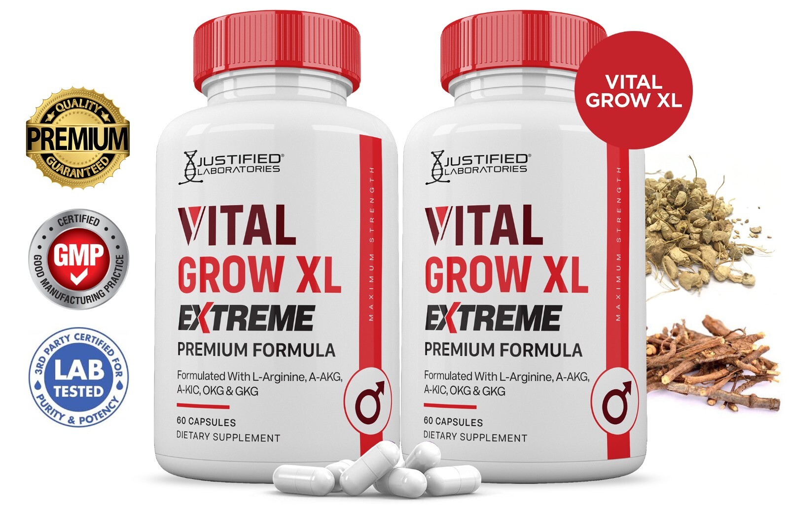 Vital Grow XL Extreme 1600MG For Men Premium Formula Supplement Pills 2 Pack