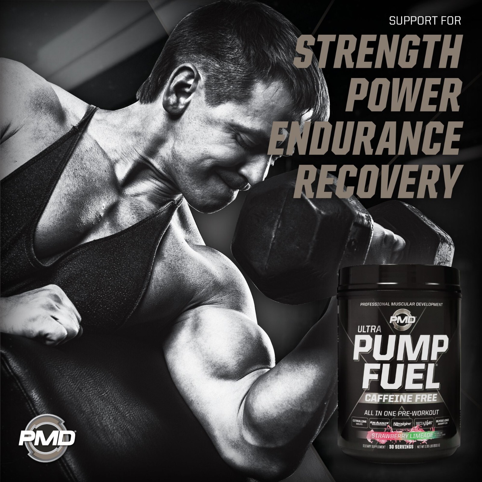 PMD SPORTS PUMP FUEL ULTRA-CAFFEINE FREE – STRAWBERRY LIMEADE (30 servings)