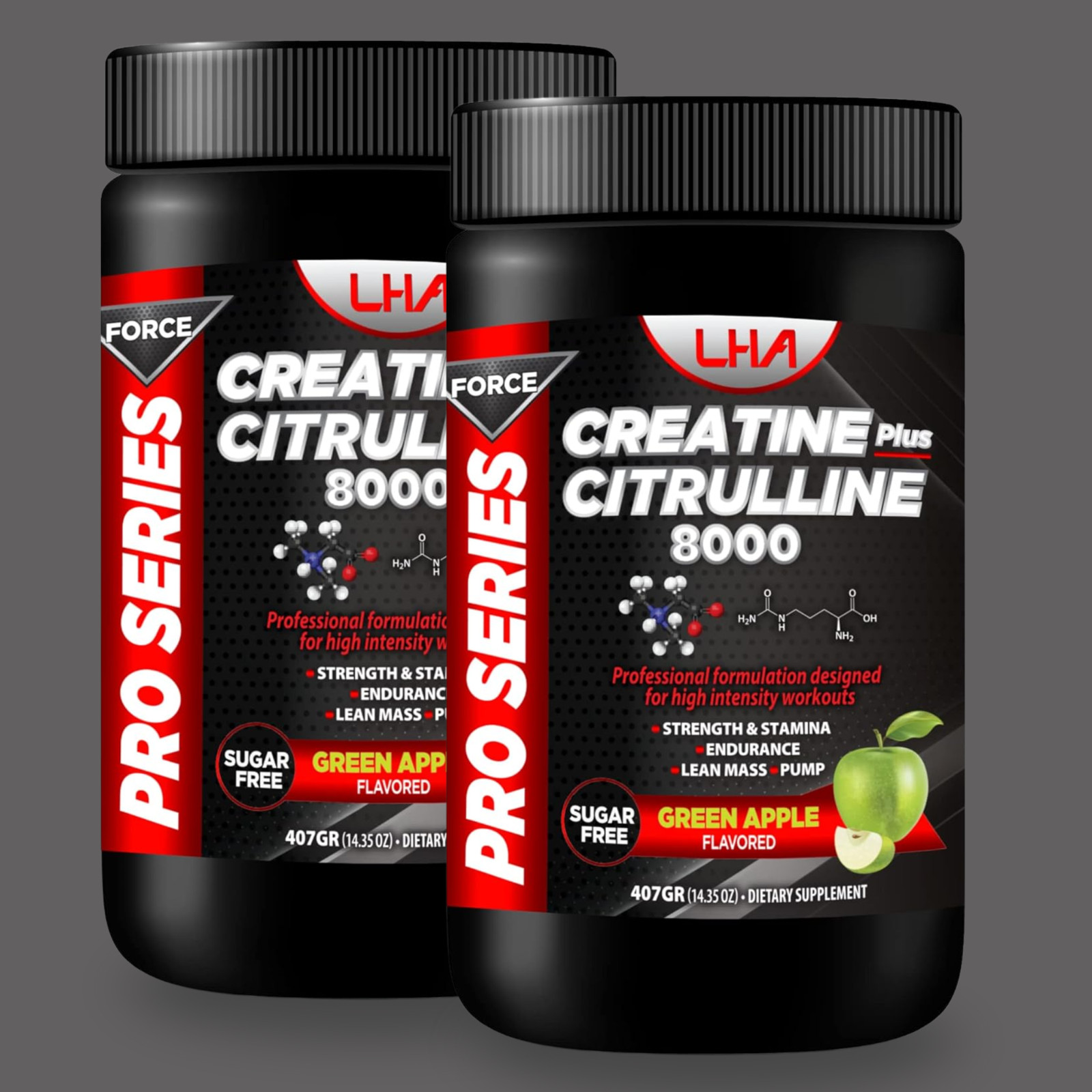 LHA Creatine Citrulline – 400g Workout Support, Green Apple flavor (2-Pack)