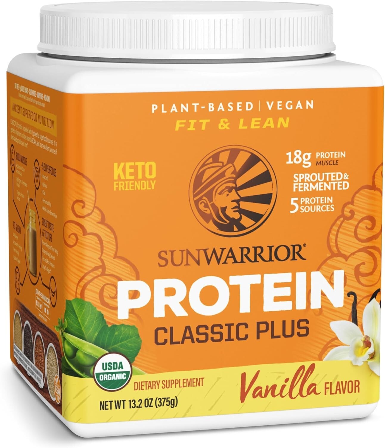 Sunwarrior Organic Classic Plus Vanilla Protein Powder, Vanilla 13.2 oz