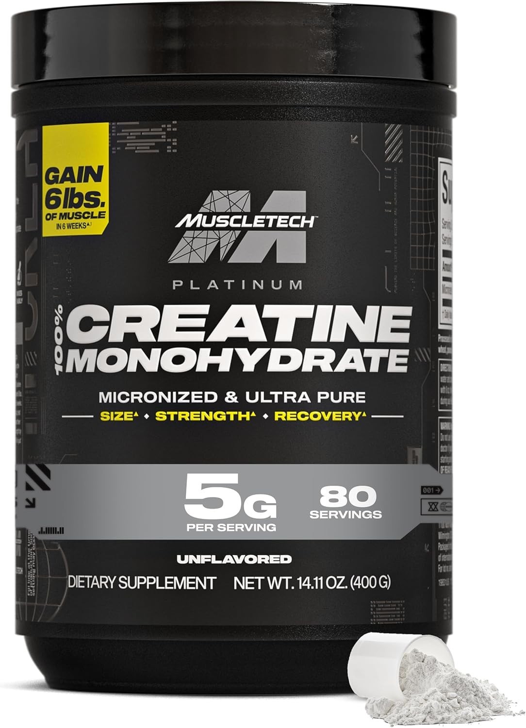 Platinum Pure Creatine Monohydrate – Unflavored Micronized Powder – 80 Servings