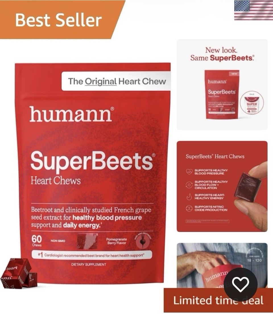 HumanN – SUPER BEETS Heart Chews, Pomegranate, 60 Count, New & Sealed, Exp 06/27