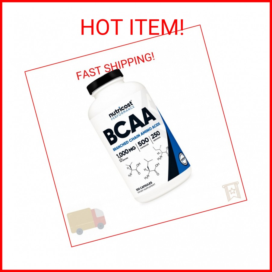 Nutricost BCAA 1000mg, 500 Capsules (250 Serv), 2:1:1 Branched Chain Amino Acids
