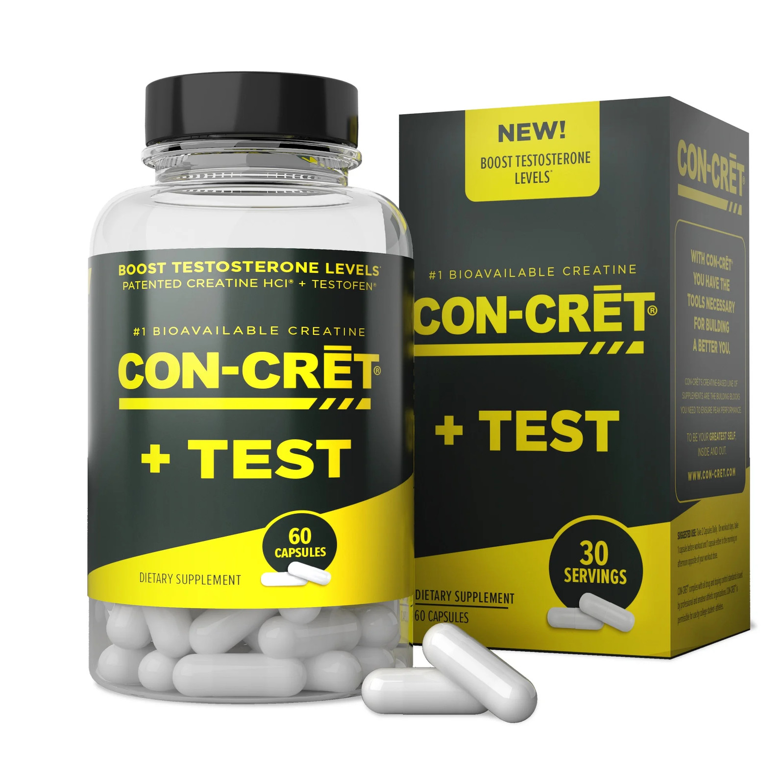 + TEST, Creatine Hcl with Testofen, Boost Testosterone Levels, 60 Capsules, Men’