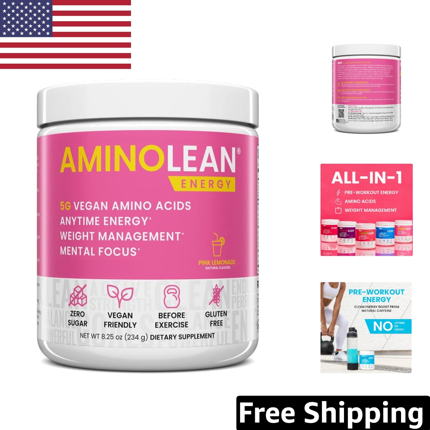 AminoLean Pre Workout Powder: , Gluten Free, 30 Servings for Enhanced Focus