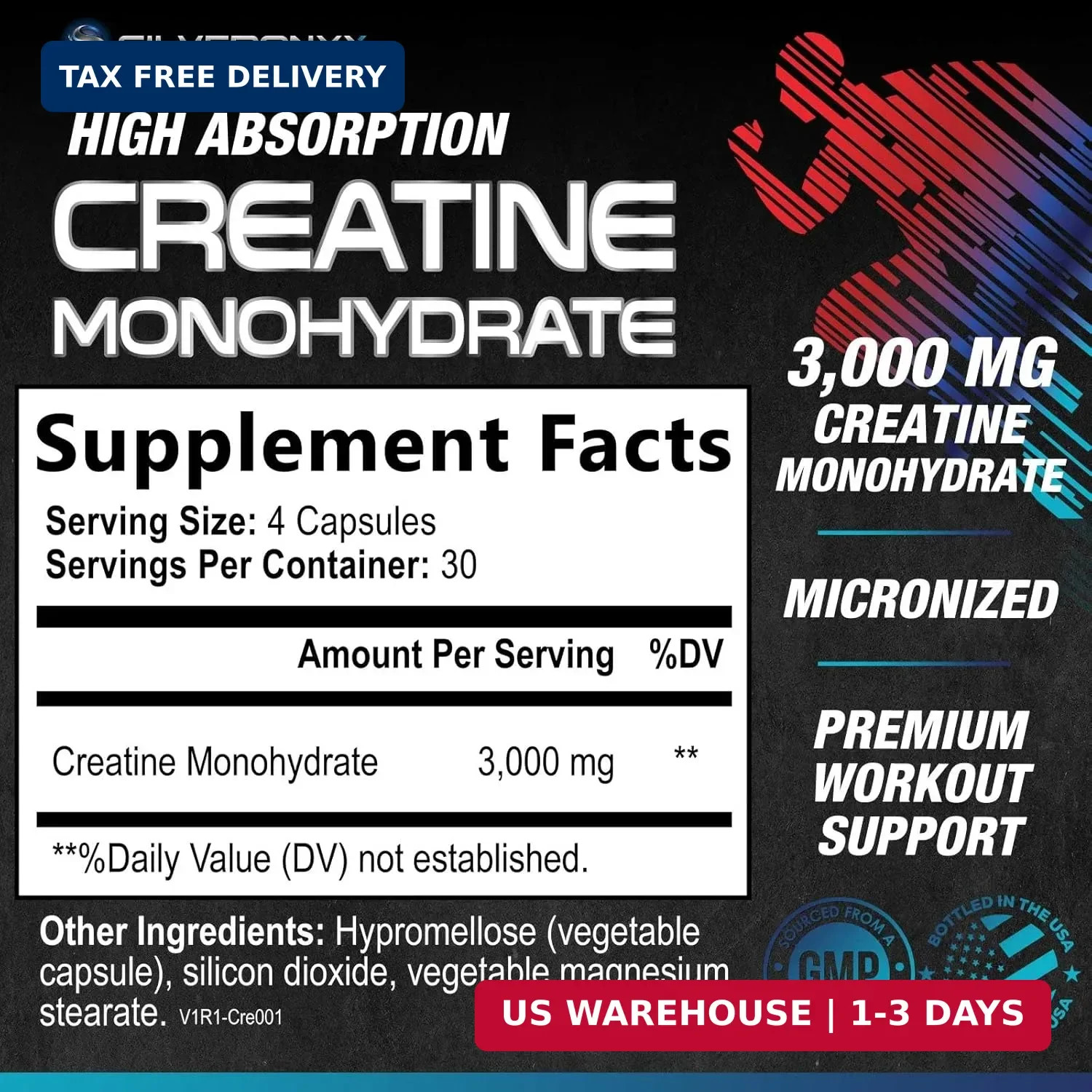 Creatine Monohydrate 3000mg Per Serving – 3X Strength Micronized Creatine Powder