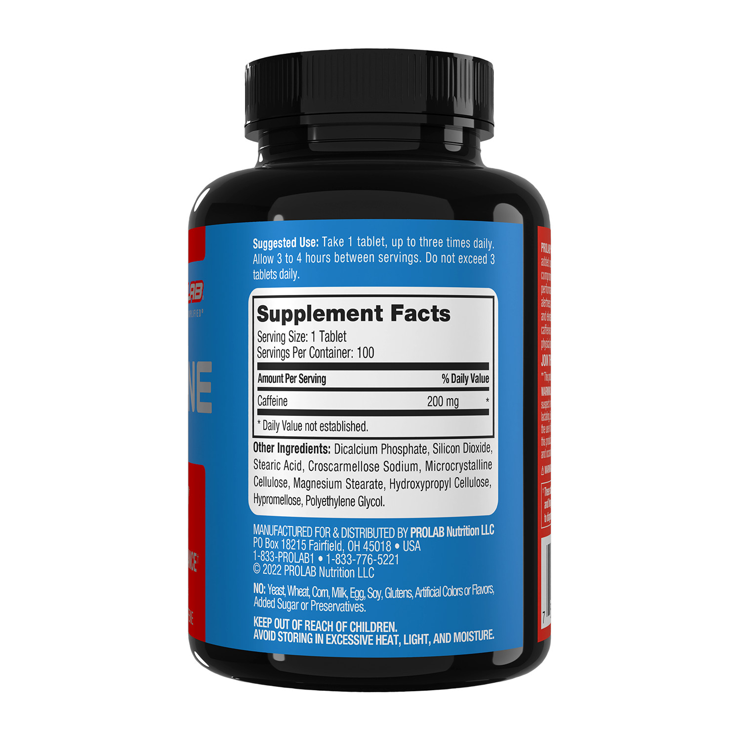 Prolab Caffeine Tablets 200mg 100ct. | Energy Support, Helps Enhance Endurance
