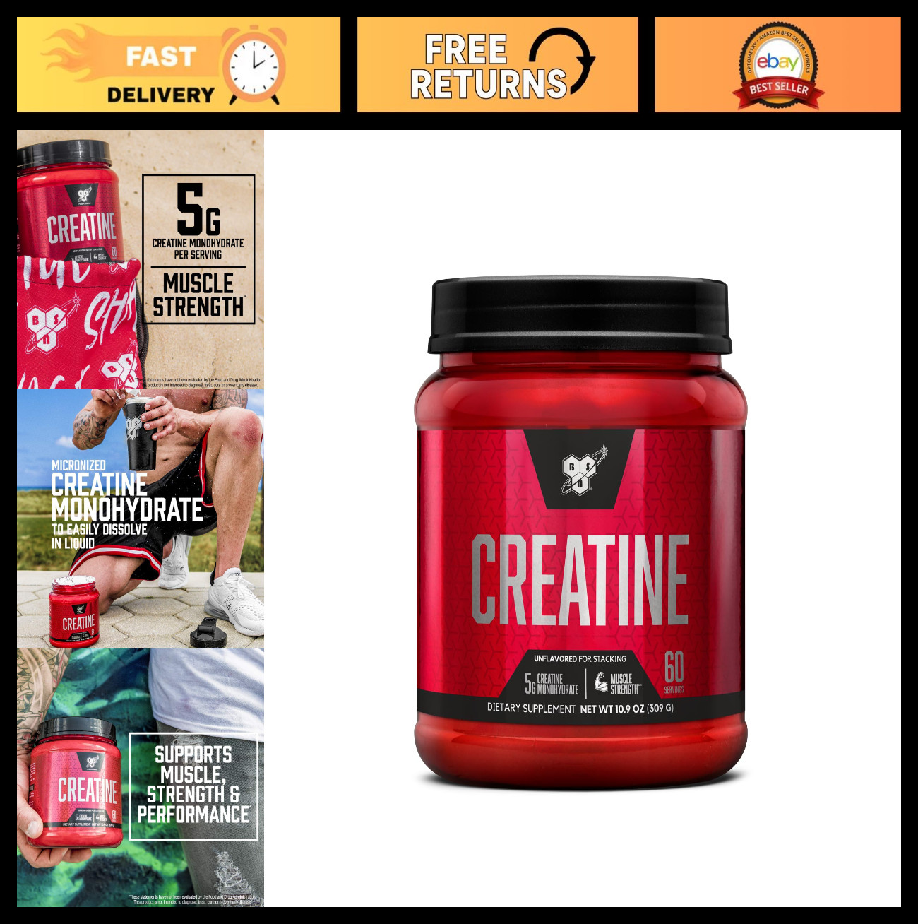 Micronized Creatine Monohydrate Powder 5000mg – 60 Servings for Muscle Growth &