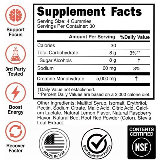 Alpha Nutrition Power Creatine Monohydrate Gummies Sour 5g 30 Servings EXP: 6/27
