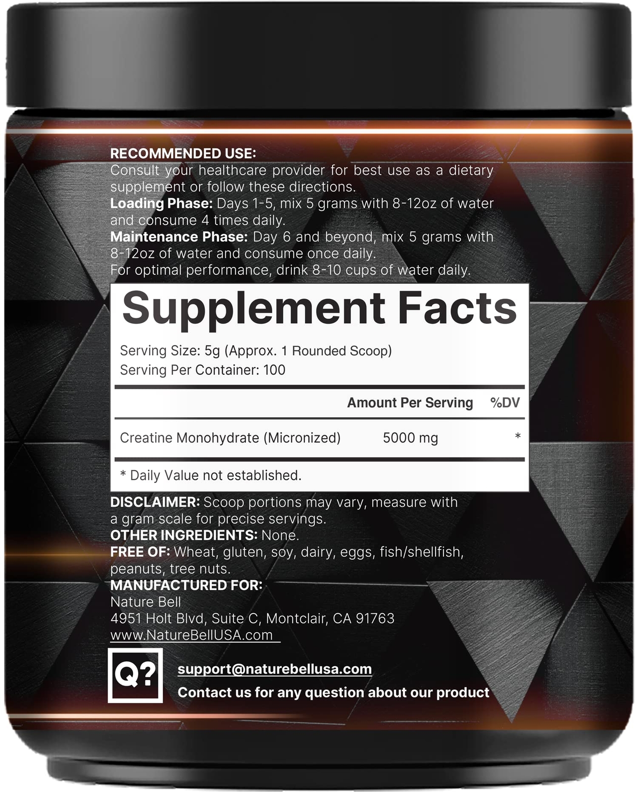 NatureBell Creatine Monohydrate Powder Unflavored 500 Grams 5000mg 100 Servi…