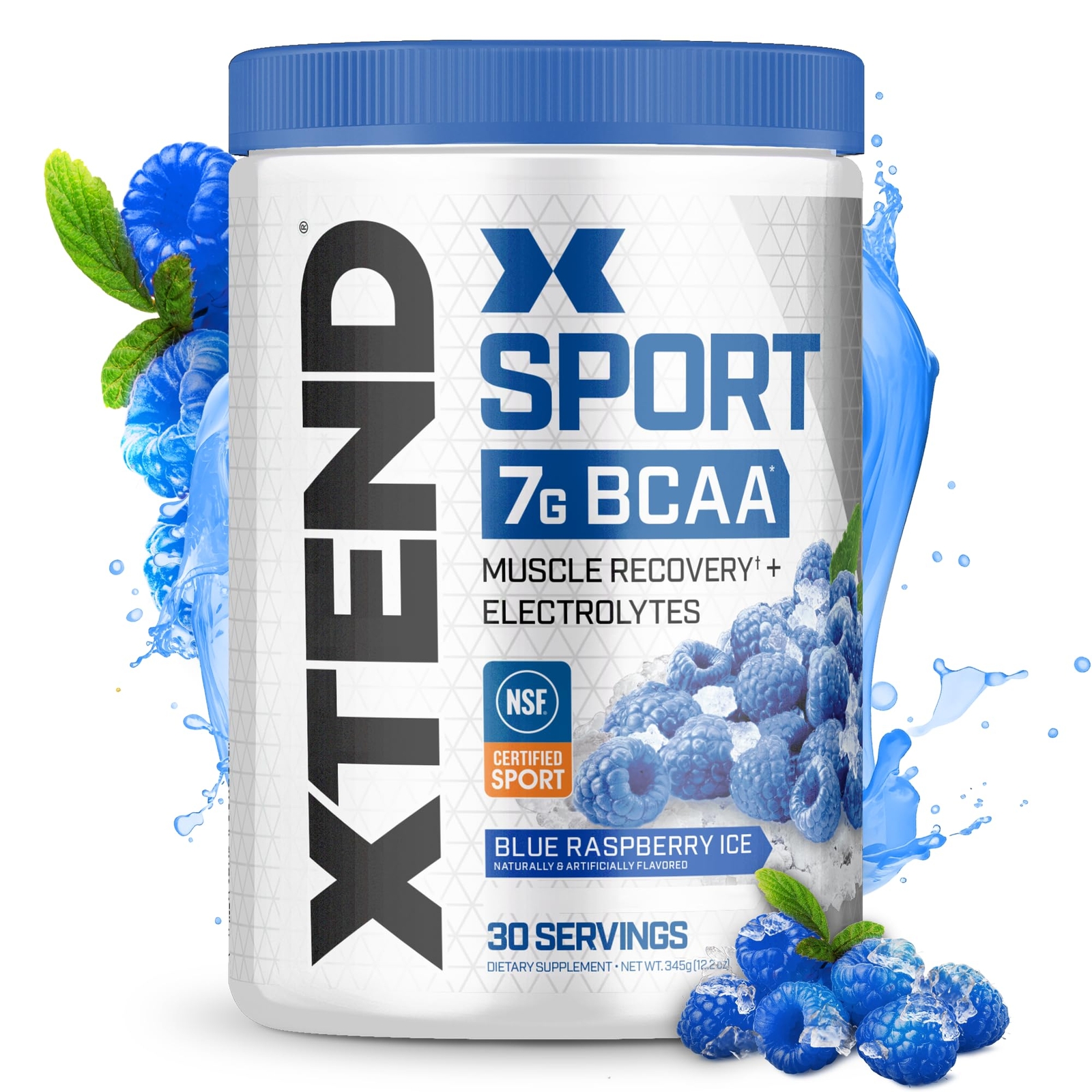 XTEND BCAA Powder Blue Raspberry Ice 30 Servings Sugar Free Muscle Recovery