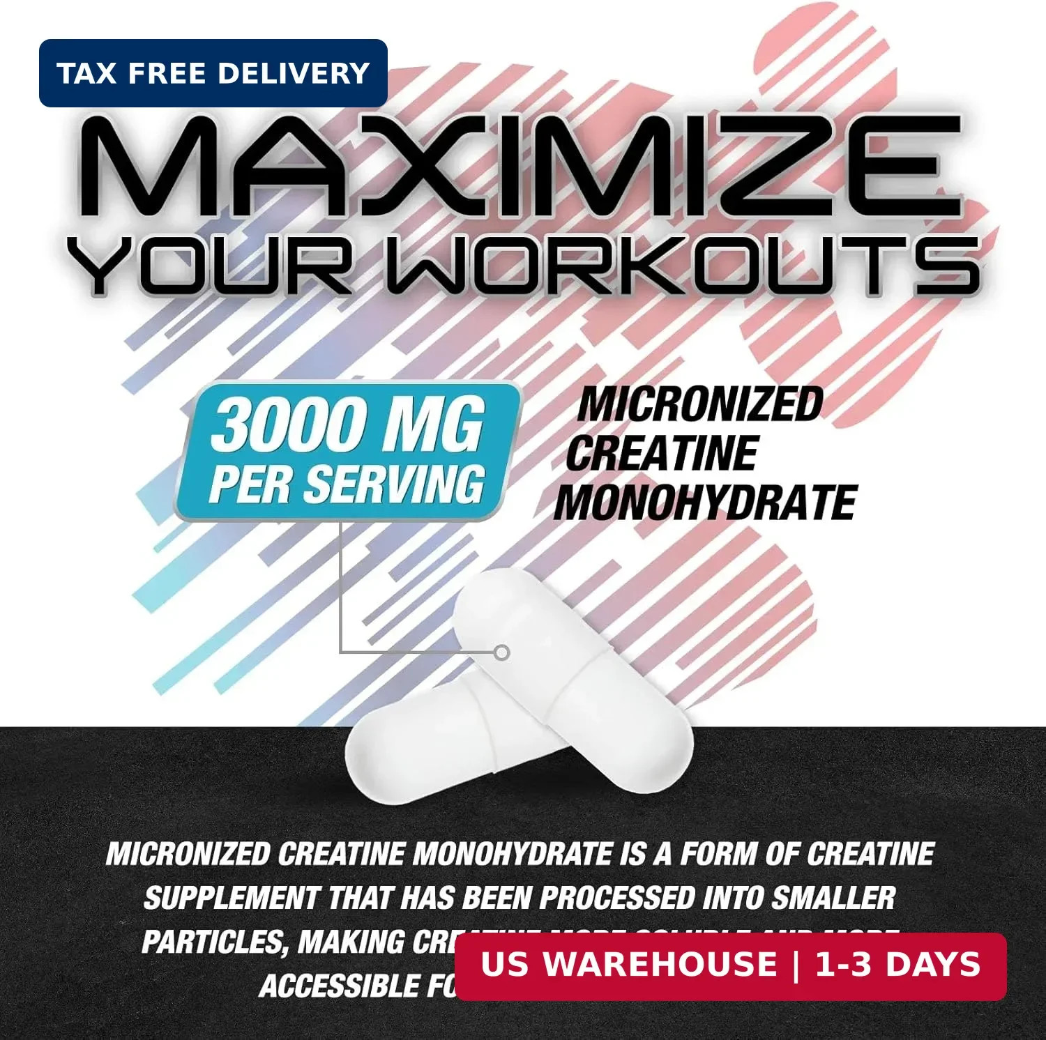 Creatine Monohydrate 3000mg Per Serving – 3X Strength Micronized Creatine Powder