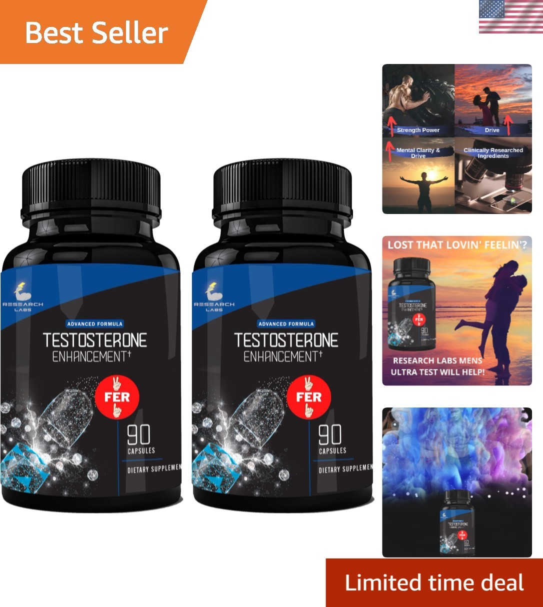 Natural Testosterone Booster 180 Capsules – Boost Strength & Vitality, 2 for 1