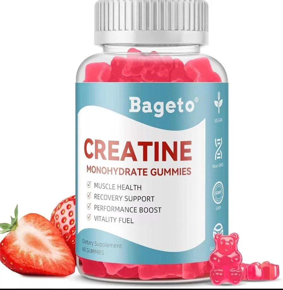 NEW Bageto – Creatine Monohydrate – 60 Gummies – Strawberry Flavor – EXP 06/26