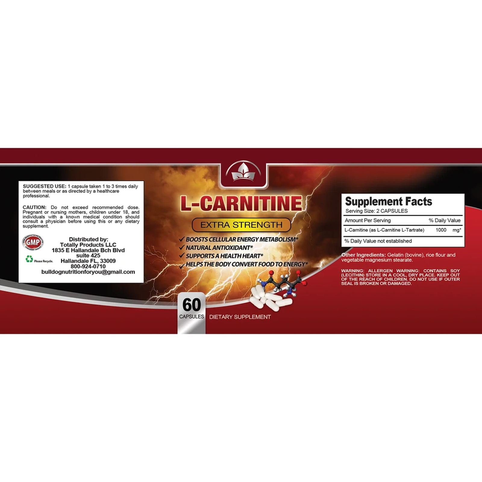 100% Pure L-Glutamine 1000mg Muscle Growth & L-Carnitine Lean Mass Caps Combo