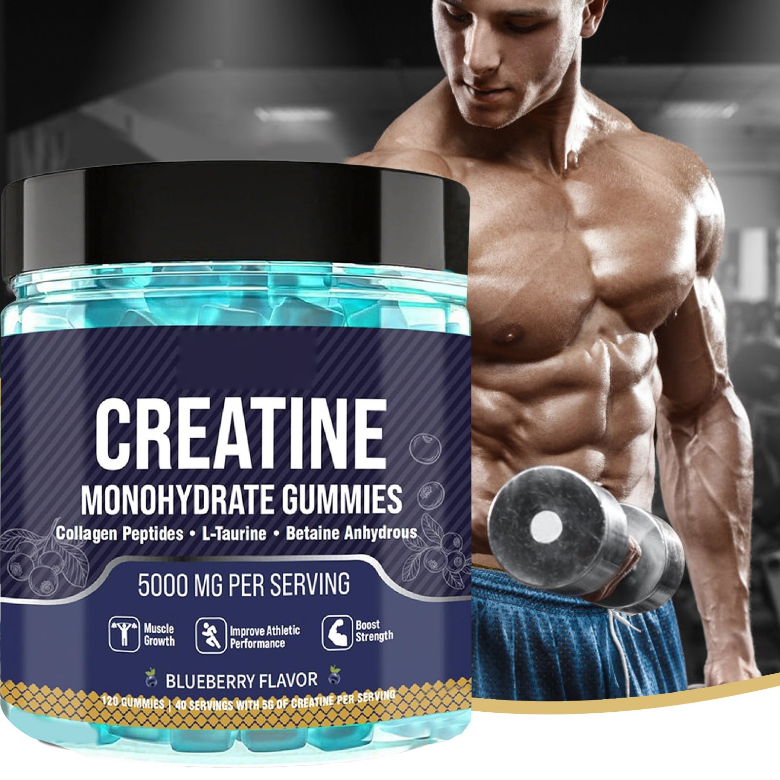 Premium Creatine Monohydrate Gummies – 120 Gummies – 5000mg – Muscle Strength An