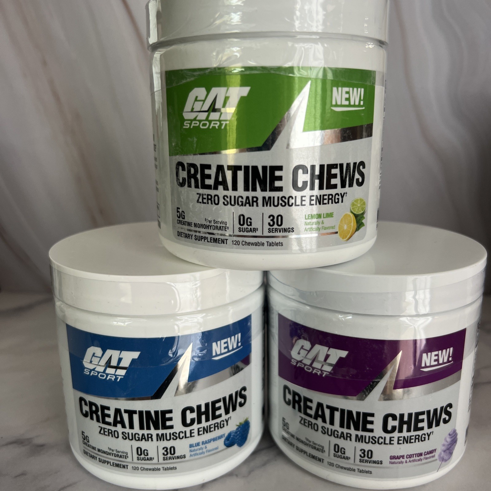 GAT Sport Creatine Chews Bundle Of 3 30 Servings (120 Tabs) Zero Sugar