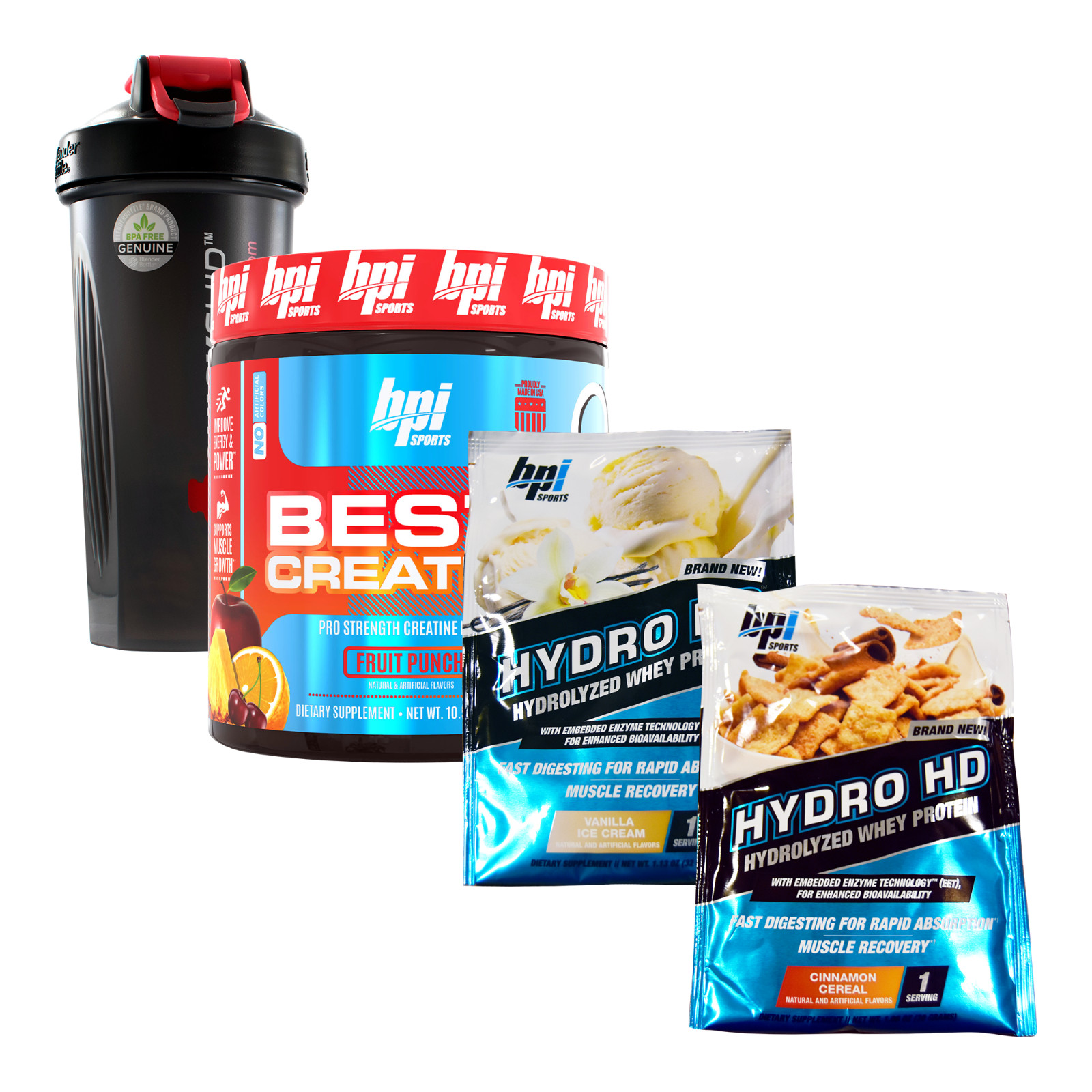 BPI Sports Best Creatine Fruit Punch + 2 FREE Hydro HD Samples + QSS Shaker