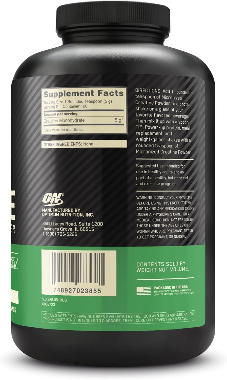 Creatine Monohydrate Powder Unflavored 120 Servings Muscle Growth Endurance