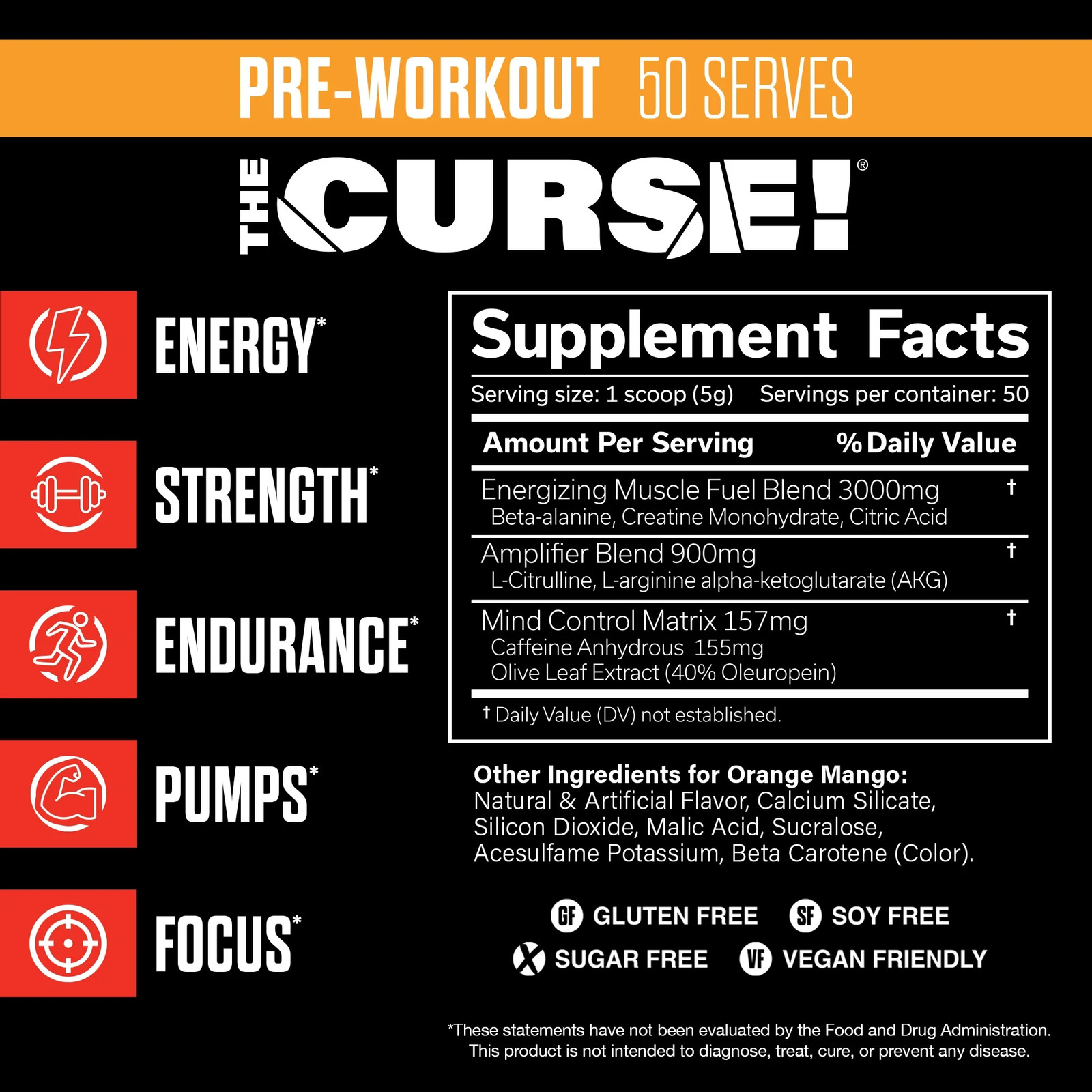 JNX Sports® the Curse Pre Workout Powder Orange Mango Pre Workout Mix for Energy