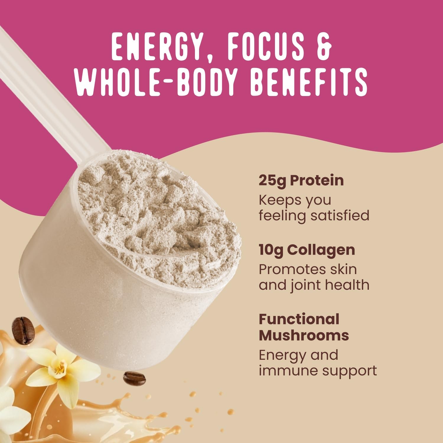 FlavCity All in One Protein Shake Powder, Vanilla Latte – 60mg Caffeine + Col…