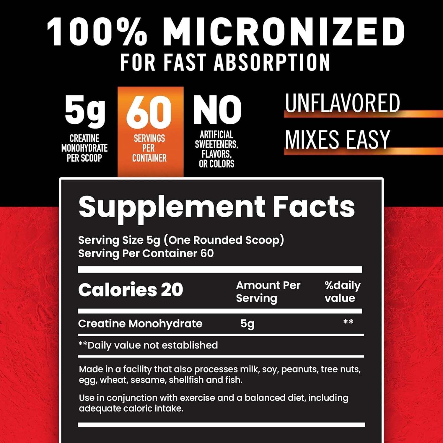 Body Fortress 100% Micronized Creatine Monohydrate Powder, 300G (60 Servings