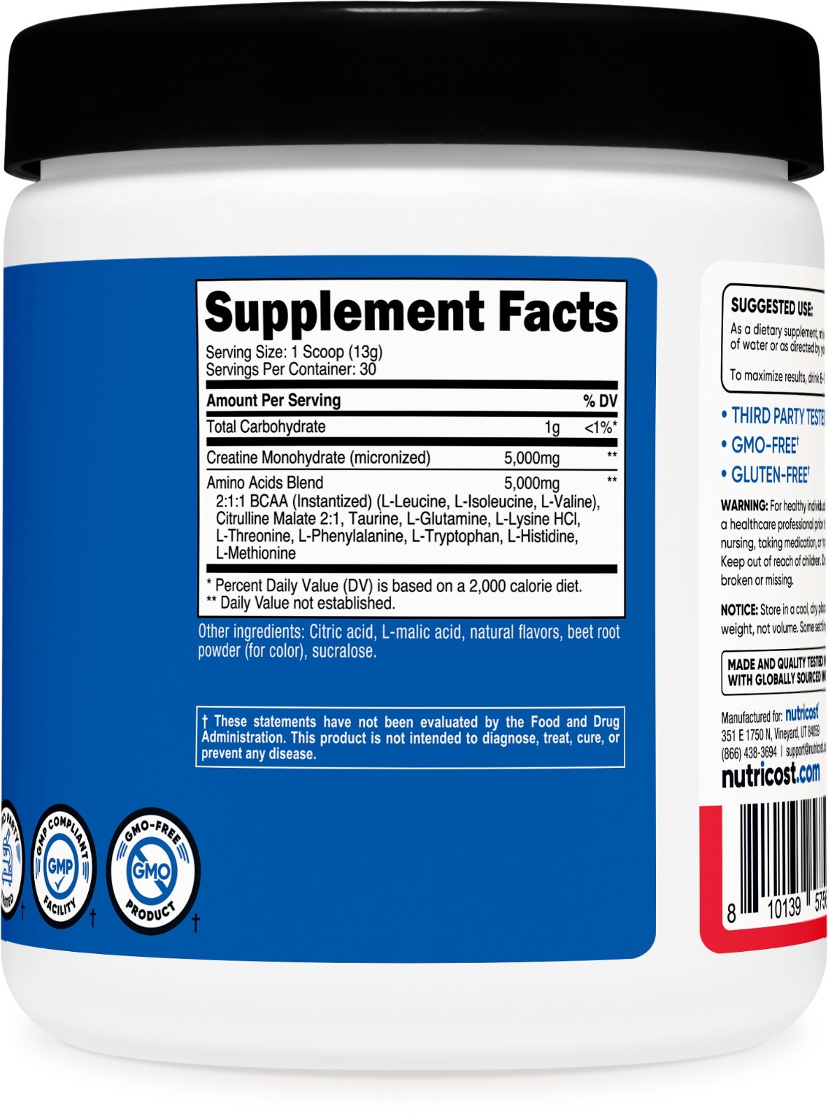 Nutricost Creatine + Aminos 30 Servings (Fruit Punch Flavored)