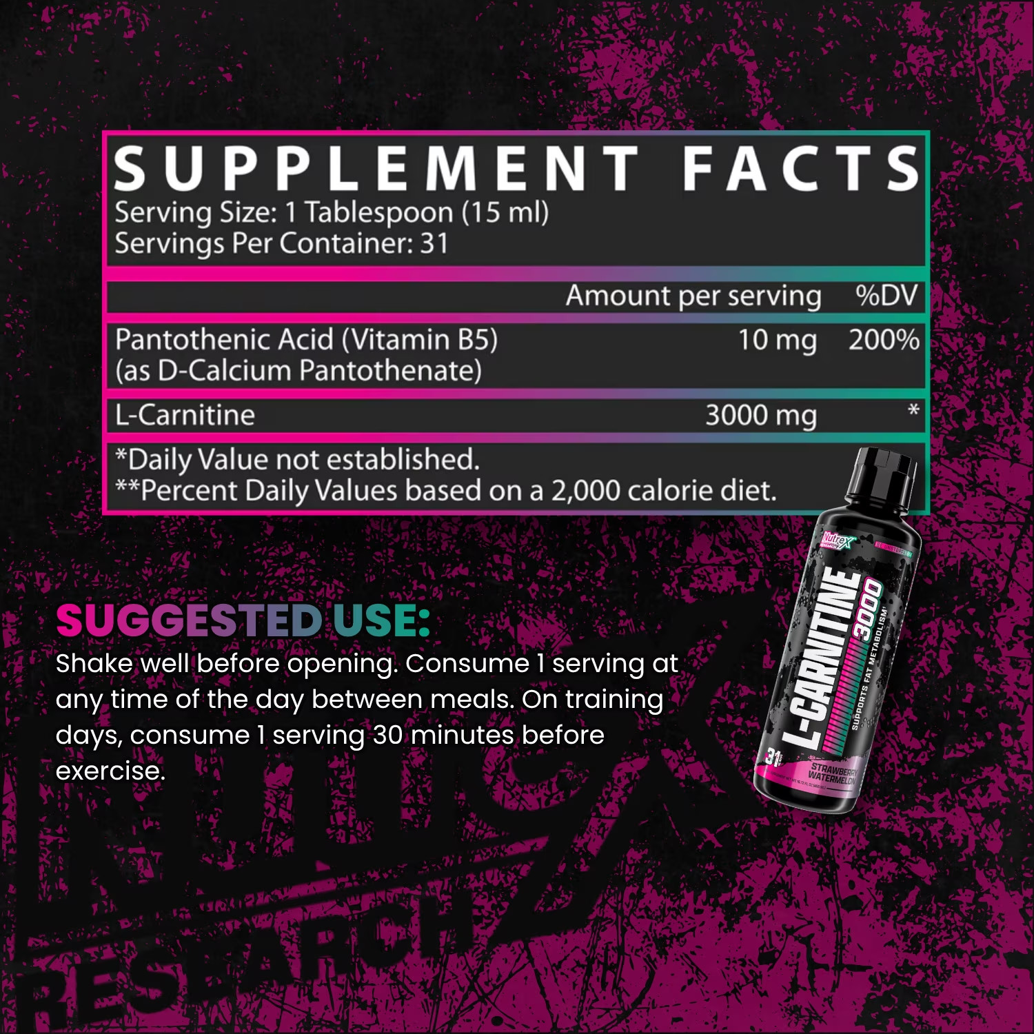 Liquid L-Carnitine 3000 Strawberry Watermelon Fat Metabolism Energy Support Drin