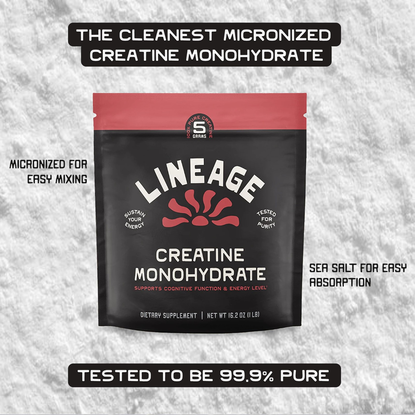 Lineage Provisions Micronized Creatine Monohydrate with Sea Salt 90 Servings