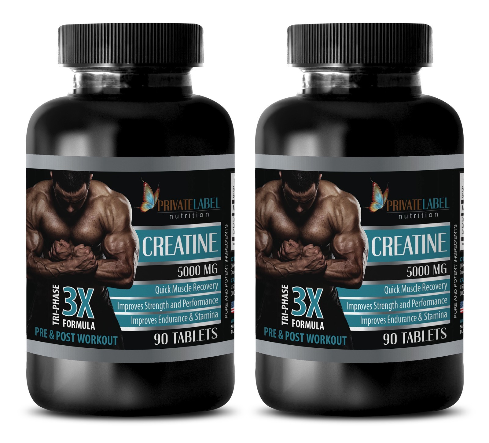 Creatine Tri-Phase 5000mg – Creatine Monohydrate HCL – 2 Bottles 180 Tablets