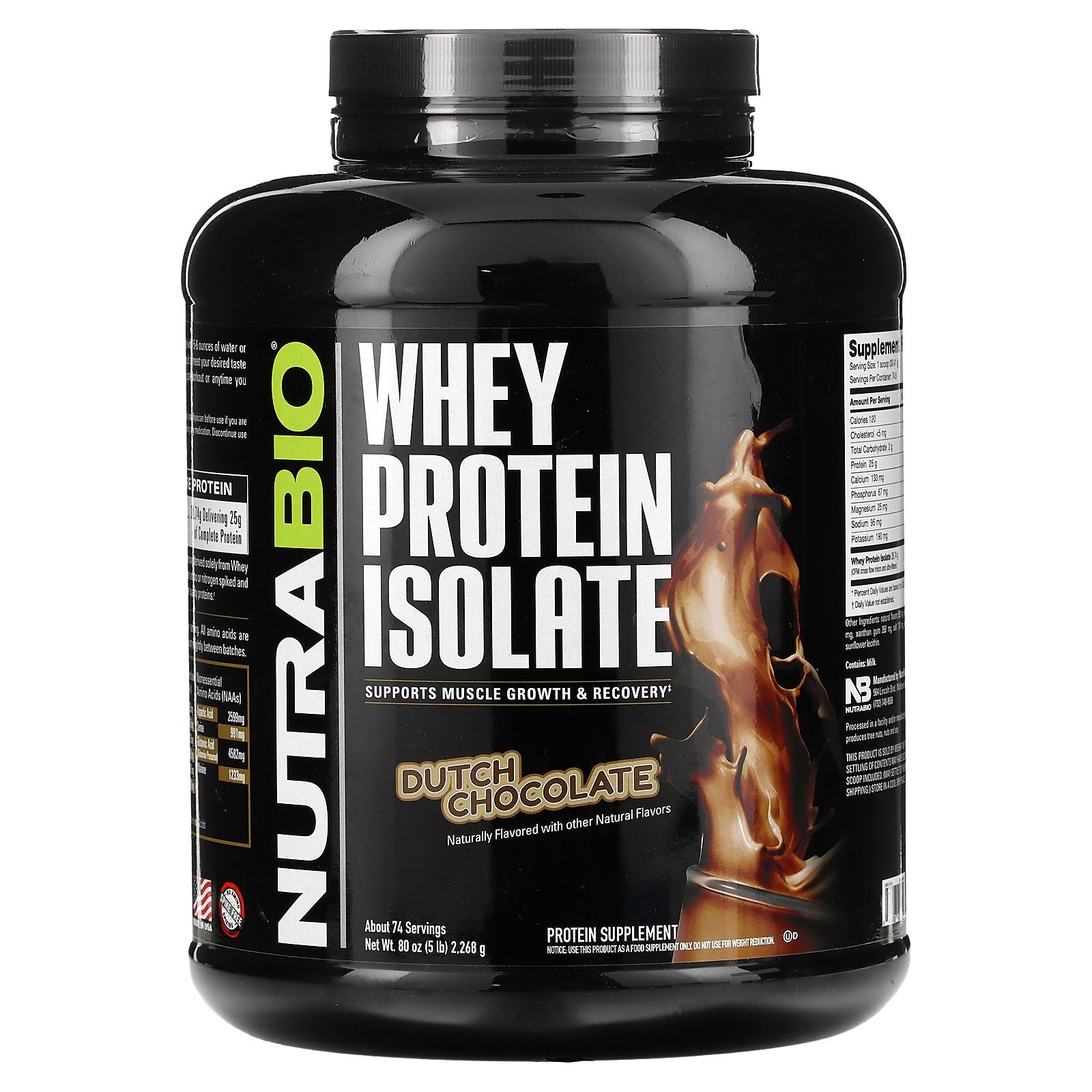 Whey Protein Isolate, Dutch Chocolate, 5 lbs (2,268 g)