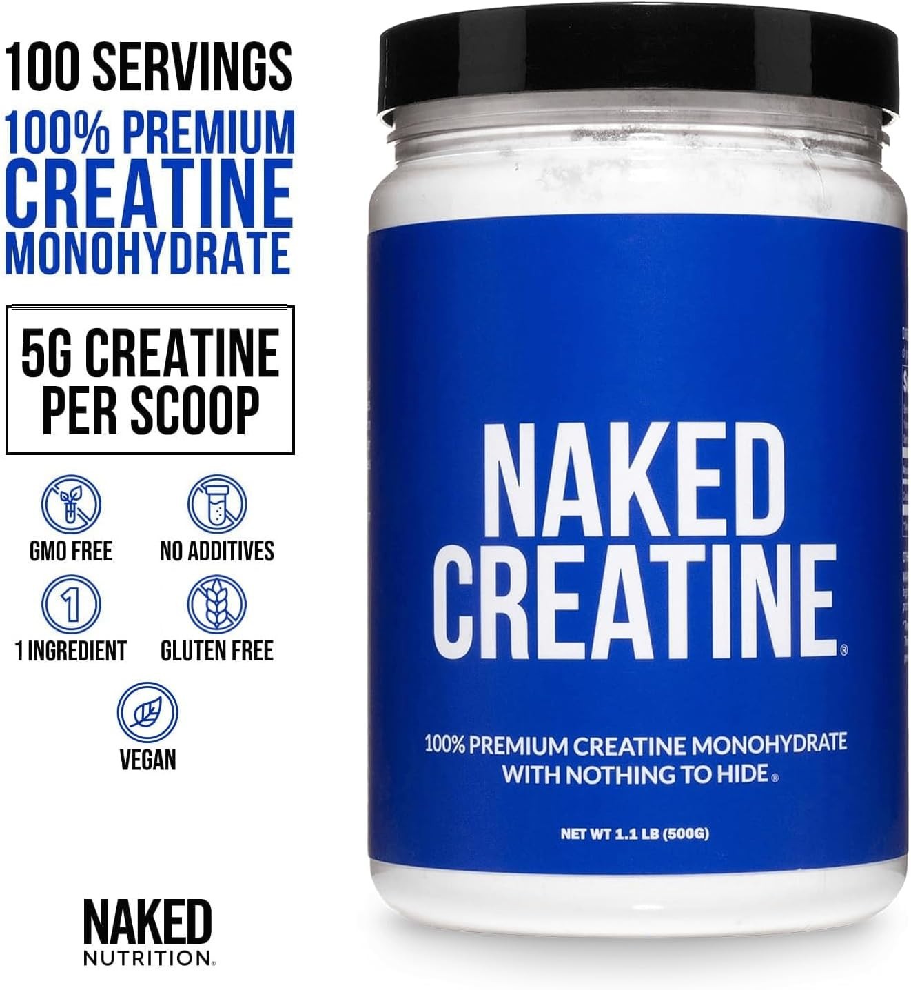 NAKED Pure Micronized Creatine Monohydrate – 200 Servings, 1,000G Bulk – Vegan,
