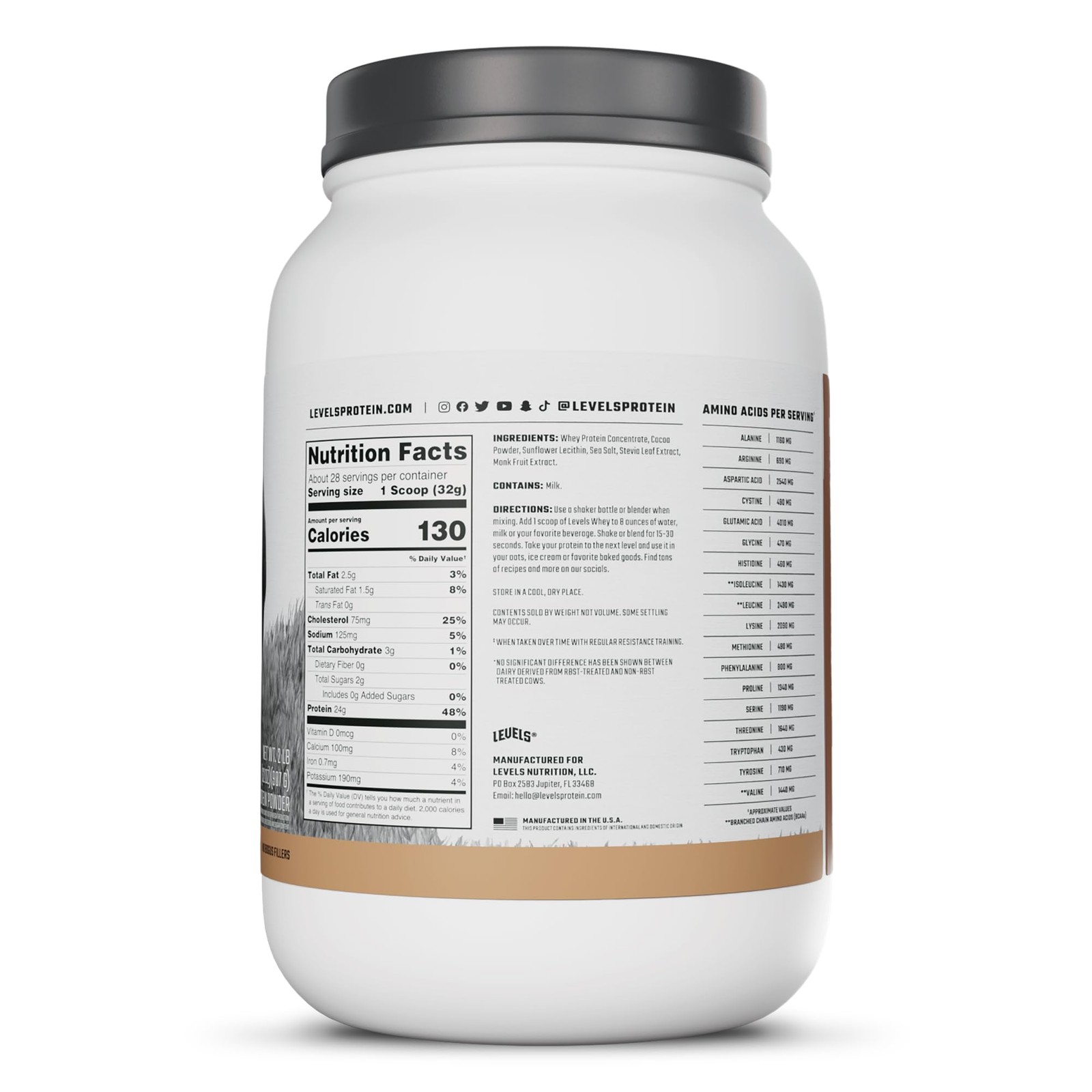 Levels Grass Fed Whey Protein Powder, No Artificials, 24G 2 Pound (Pack of 1)