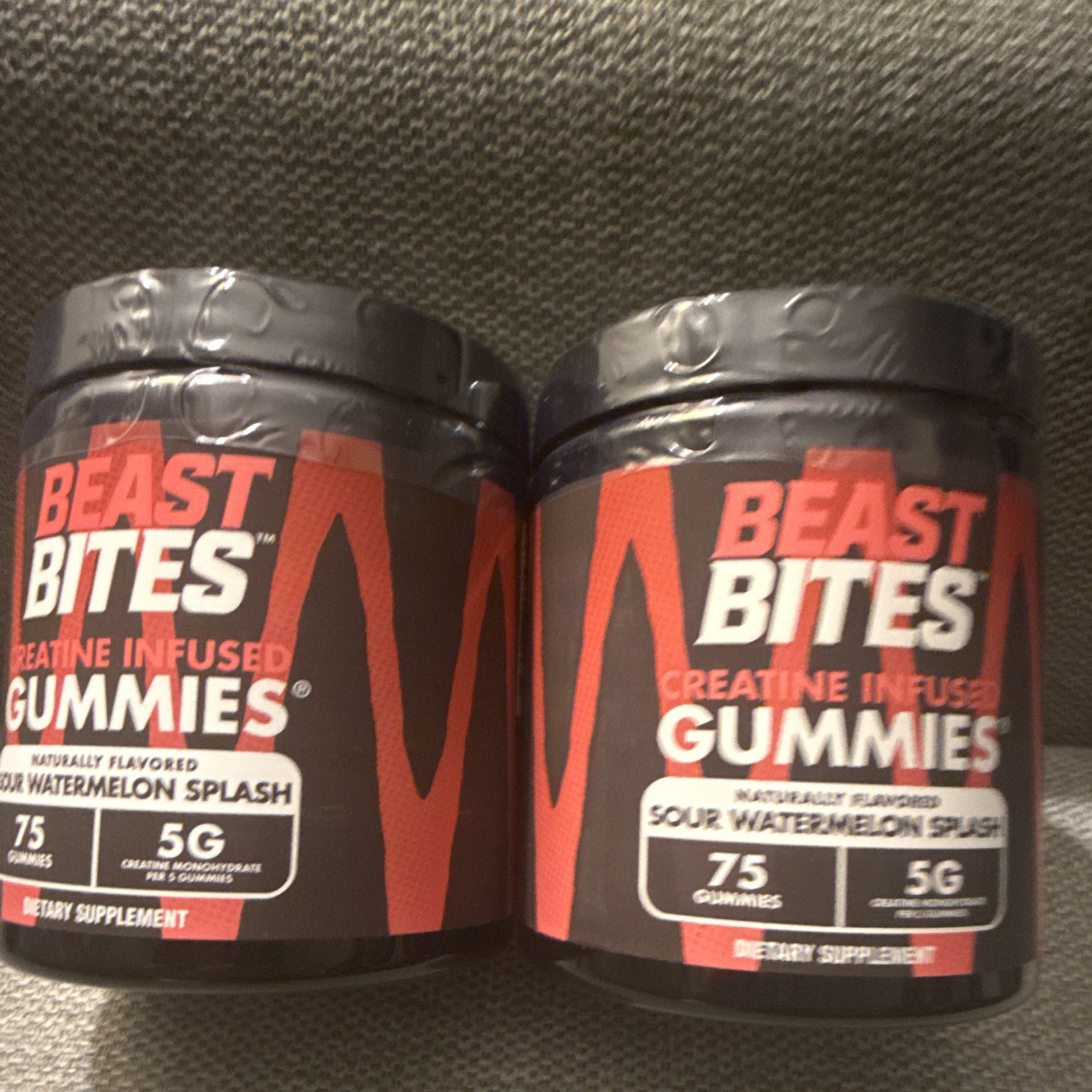 BEAST BITES Creatine Monohydrate Gummies Sour Watermelon Splash 75ct 5g 2 Jars