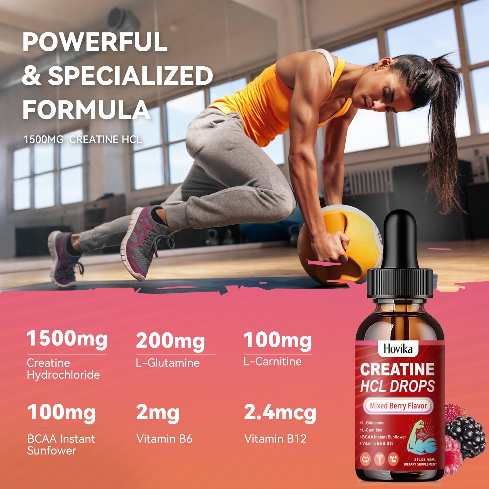 Creatine HCL Liquid Drops for Men & Women Creatine Hydrochloride with L-Carni…