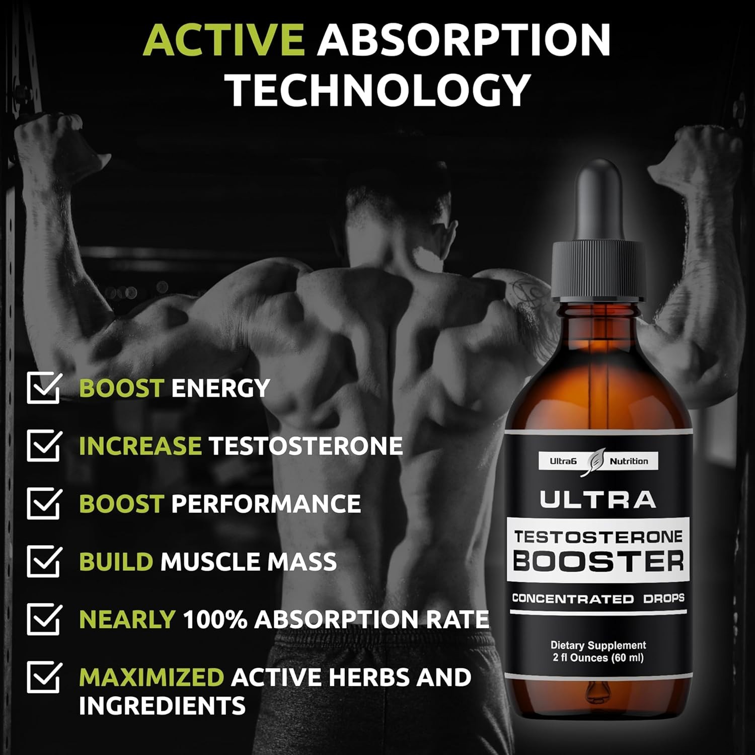 Ultra6 Nutrition Testosterone Booster Liquid Men Women Endurance Fast Absorption